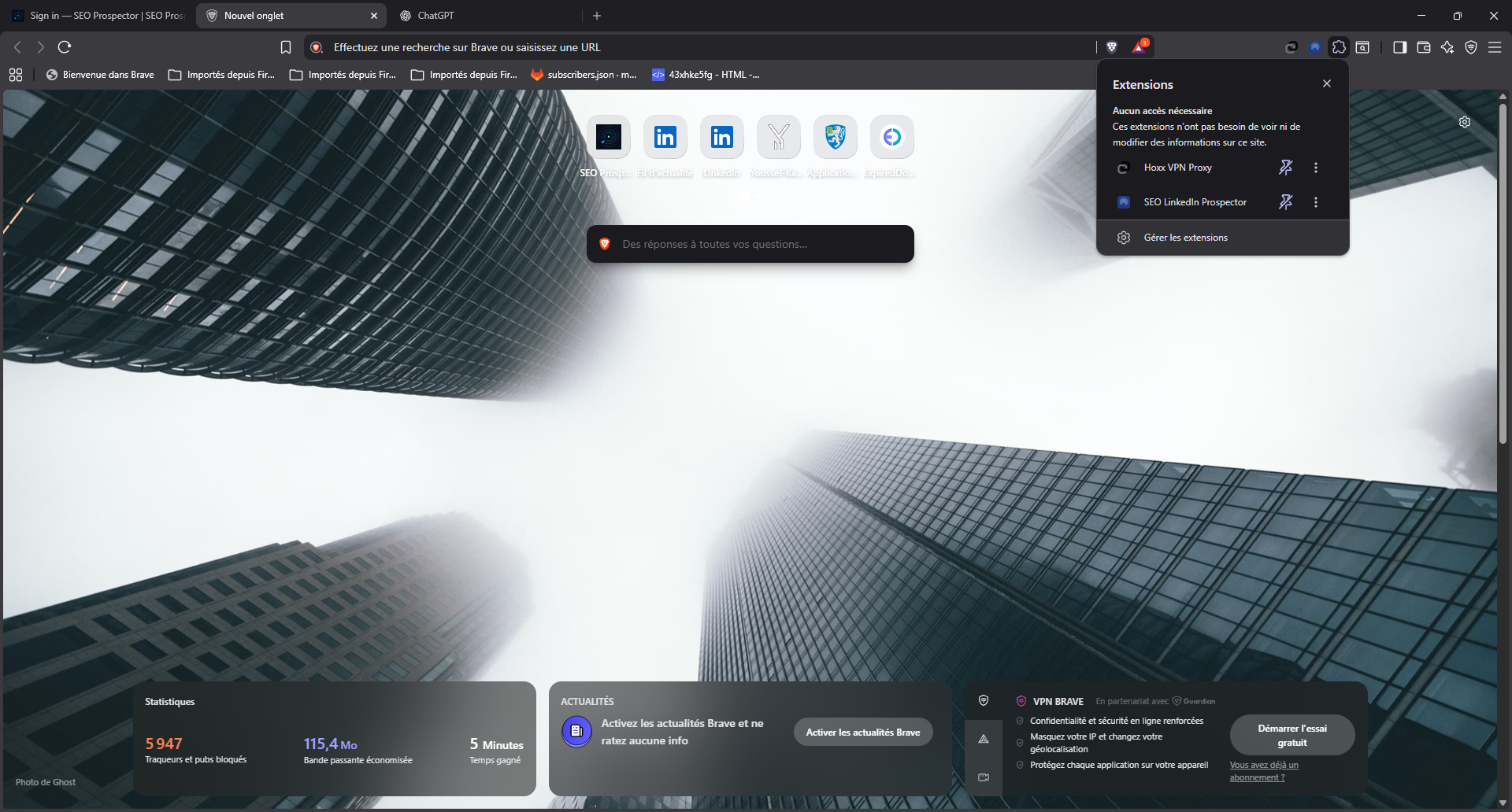 Aller dans les extensions