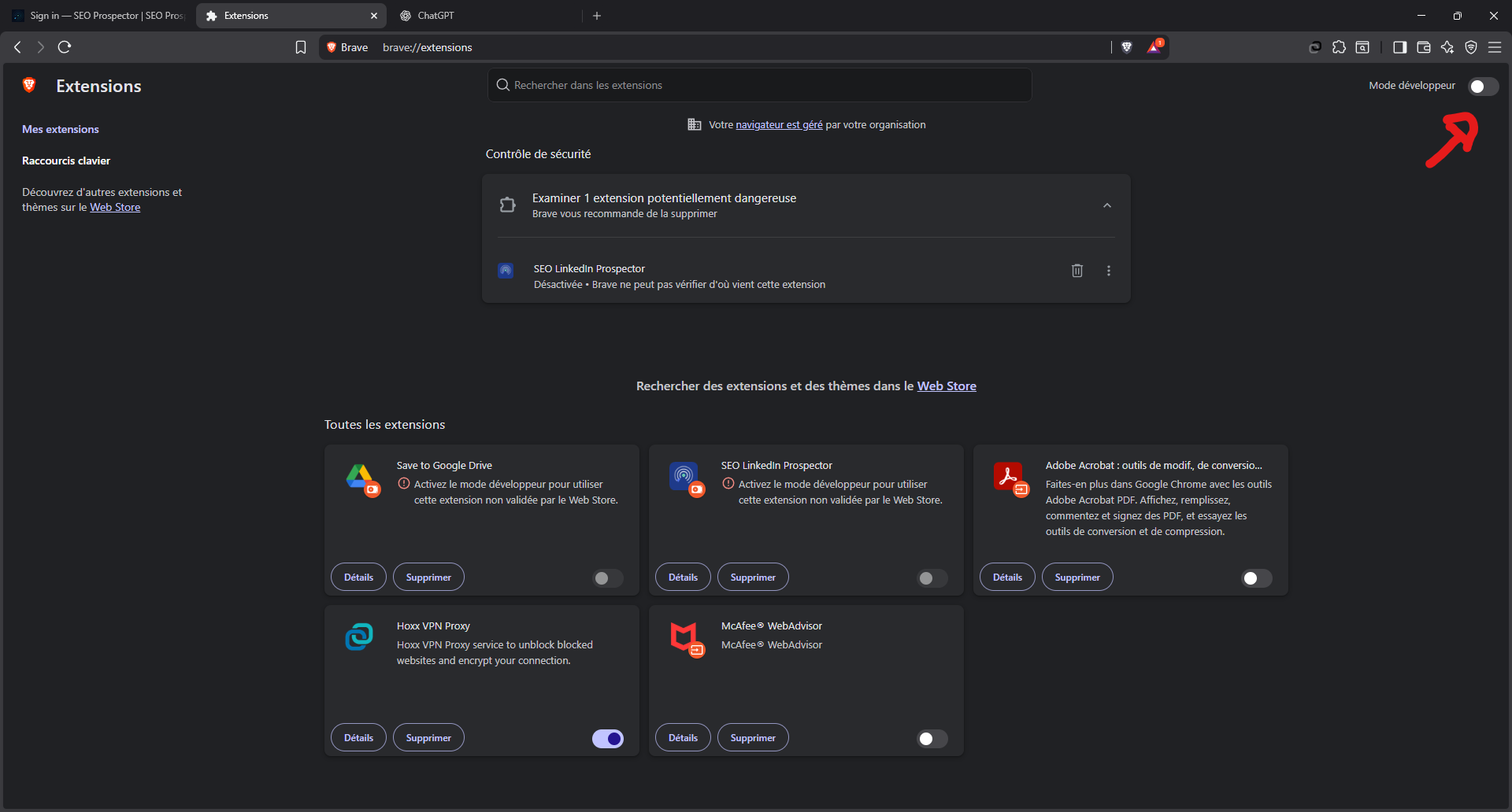 Activer le mode developpeur