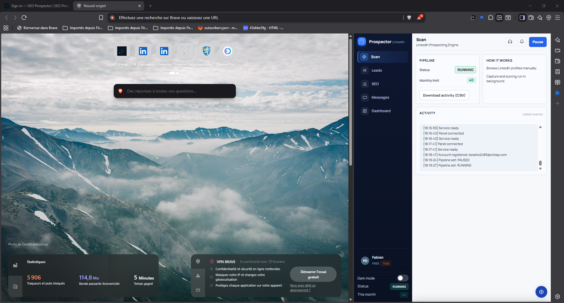 Scan RUNNING avec activity log
