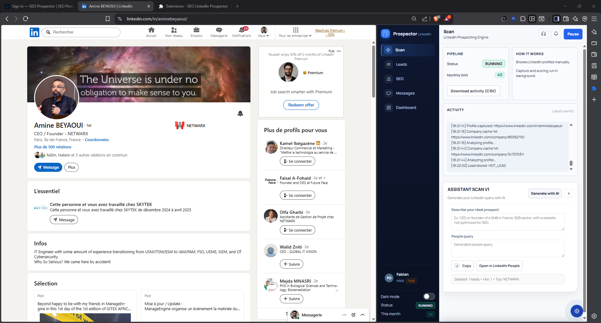 Scan actif sur un profil LinkedIn